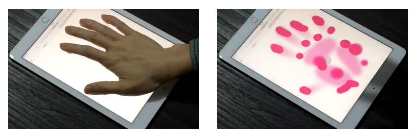 iPadに手を当てたら触れた箇所に色をつけ、手形画像を描画する
